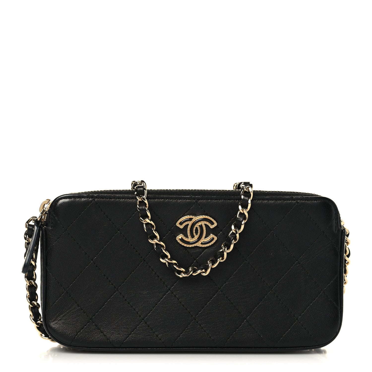 Chanel Goatskin Enamel Quilted Small Clutch With Chain Black 1 of 12
