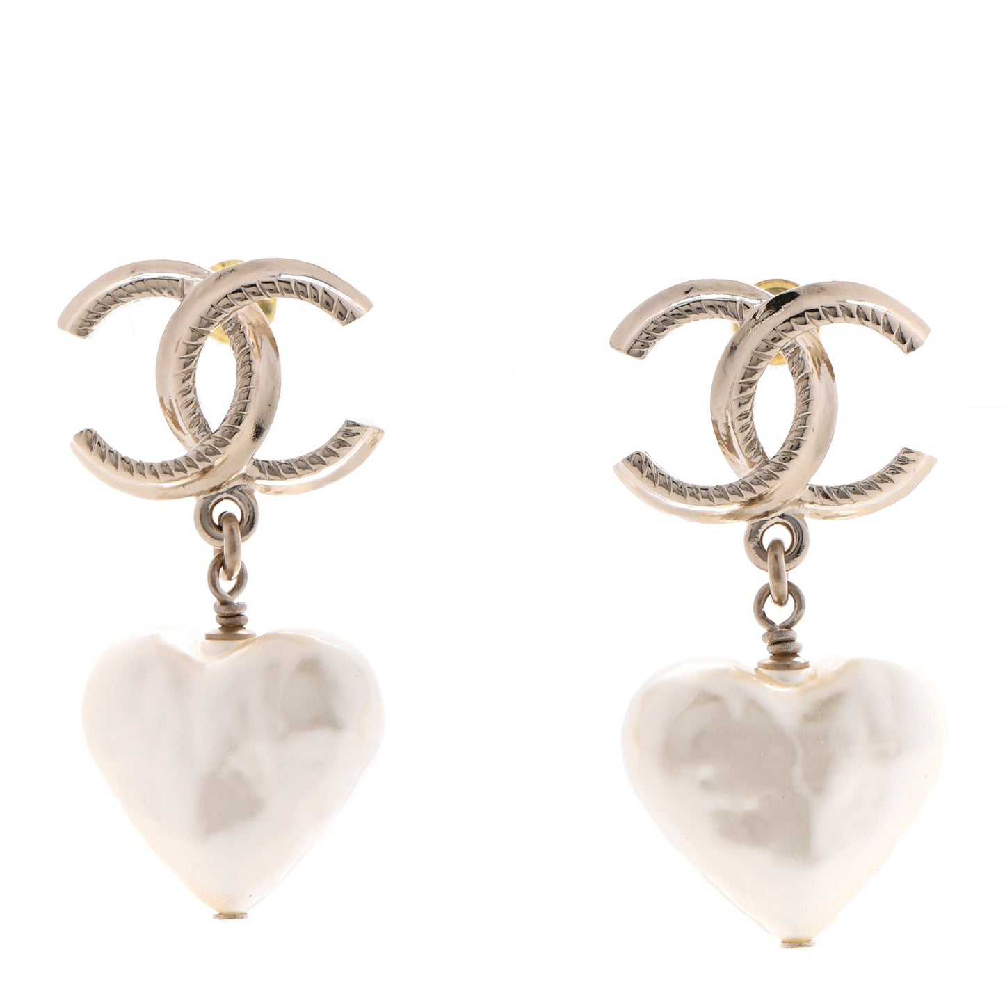 Pearl CC Heart Drop Earrings Gold