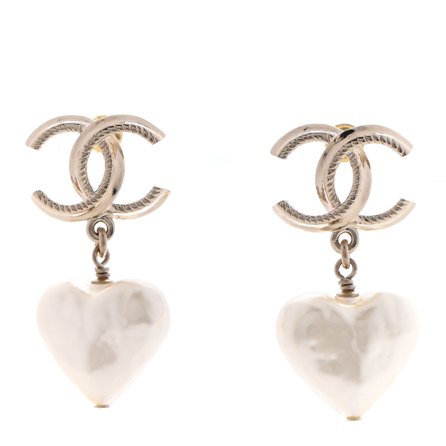 Chanel Pearl CC Heart Drop Earrings Gold 1 of 4
