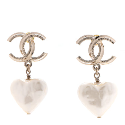 Chanel Pearl CC Heart Drop Earrings Gold 1 of 4