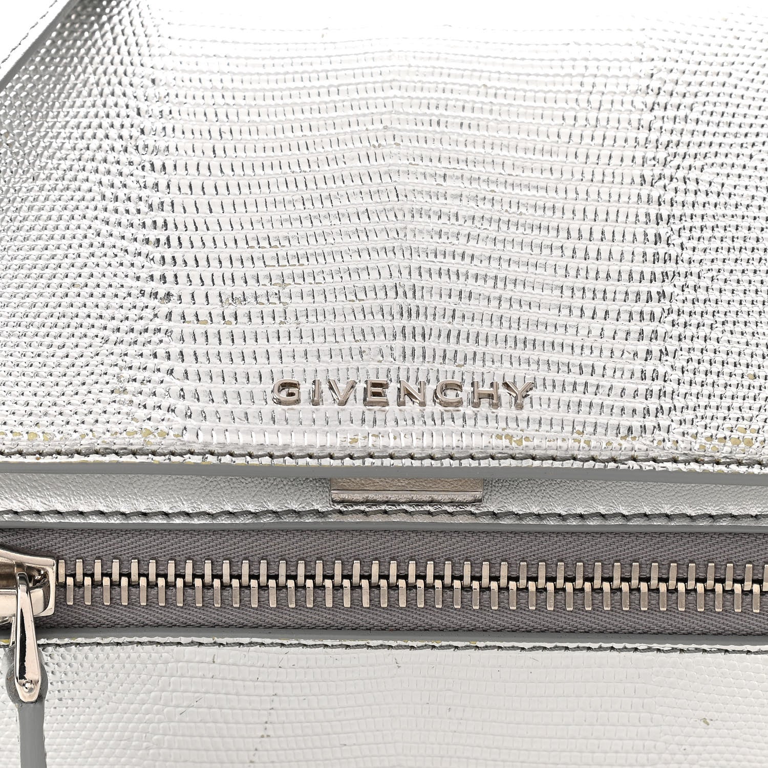 Givenchy Metallic Calfskin Lizard Embossed Mini Pandora Box Crossbody Bag Silver 8 of 14