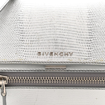 Givenchy Metallic Calfskin Lizard Embossed Mini Pandora Box Crossbody Bag Silver 8 of 14