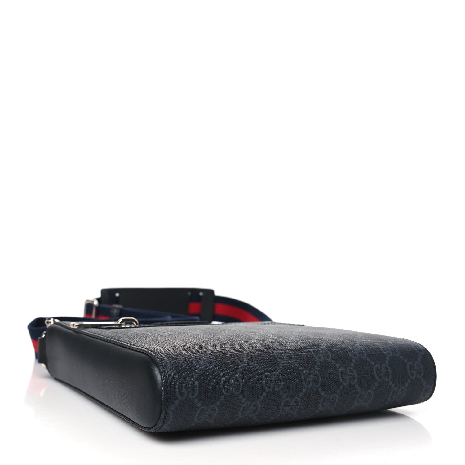 Gucci GG Supreme Monogram Web Small Flat Messenger Bag Black Grey 4 of 10