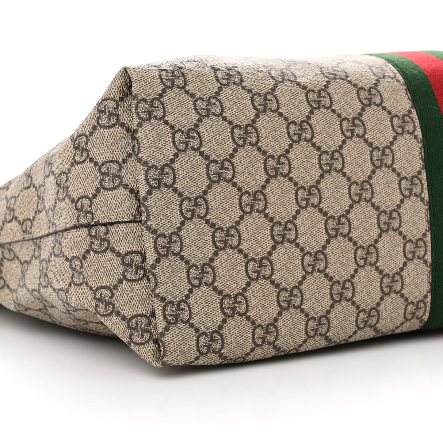 GG Supreme Monogram Textured Calfskin Web Medium Ophidia Shopping Tote Beige Ebony New Acero