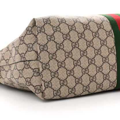Gucci GG Supreme Monogram Textured Calfskin Web Medium Ophidia Shopping Tote Beige Ebony New Acero 8 of 13