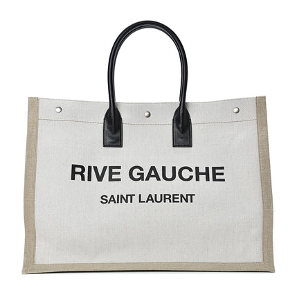 Saint Laurent Linen Calfskin Rive Gauche Tote Optic White 1 of 11
