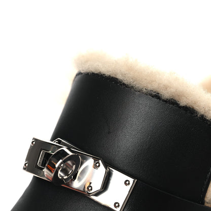 Hermes Calfskin Woolskin Carlotta Mules 35 Black 9 of 10