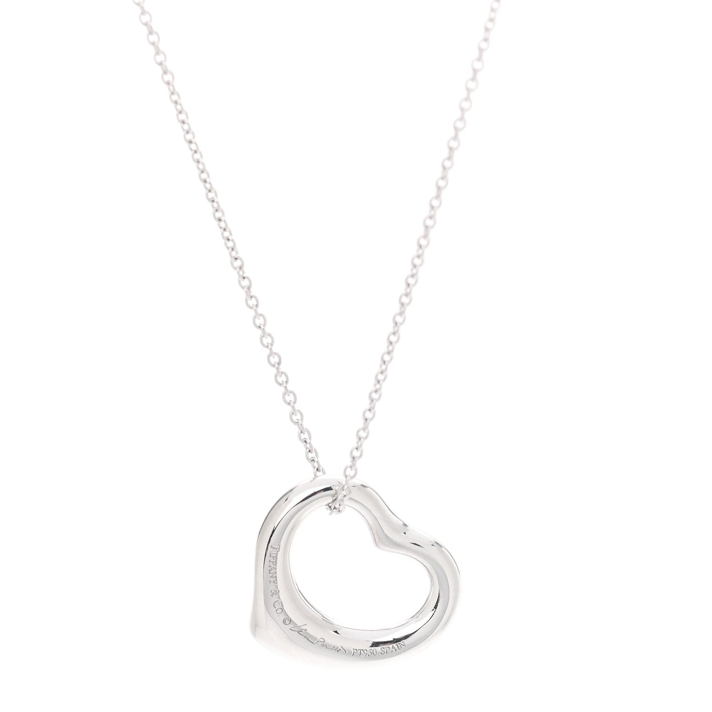 Platinum Diamond 16mm Elsa Peretti Open Heart Pave Pendant Necklace