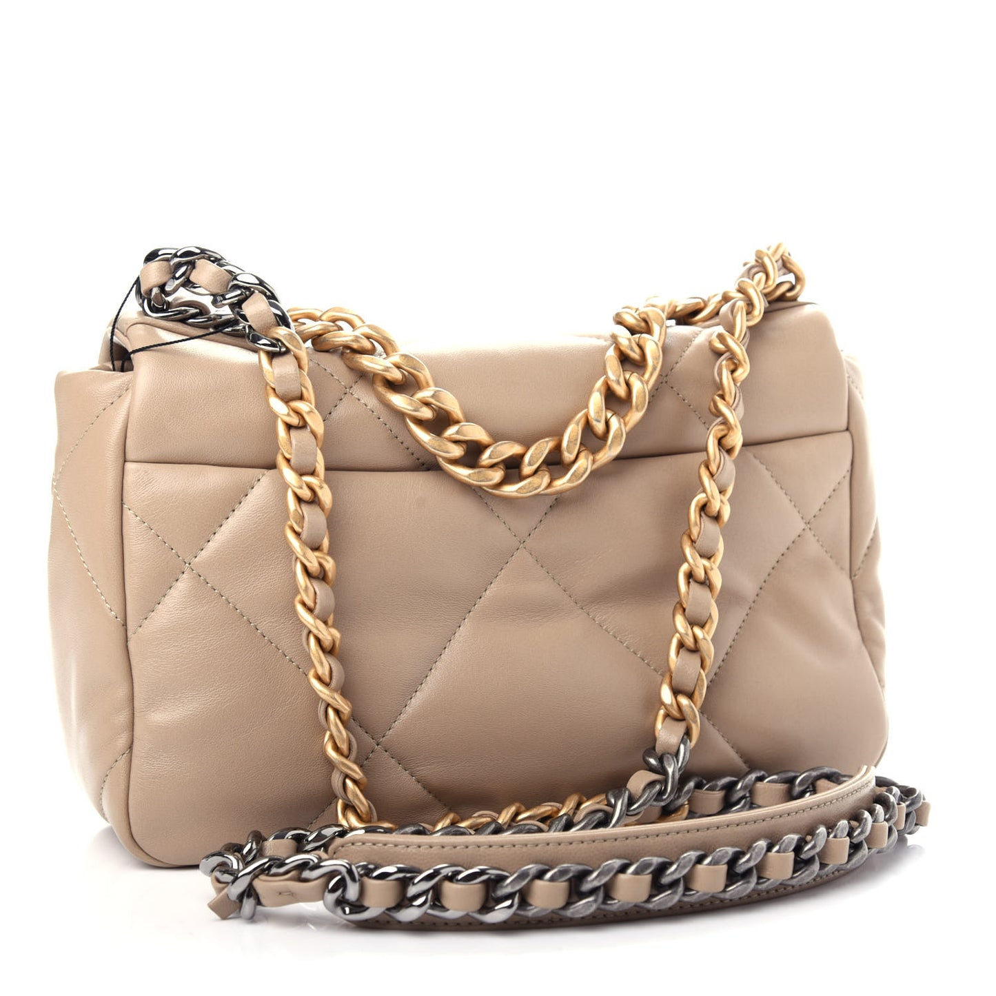 Lambskin Quilted Medium Chanel 19 Flap Dark Beige