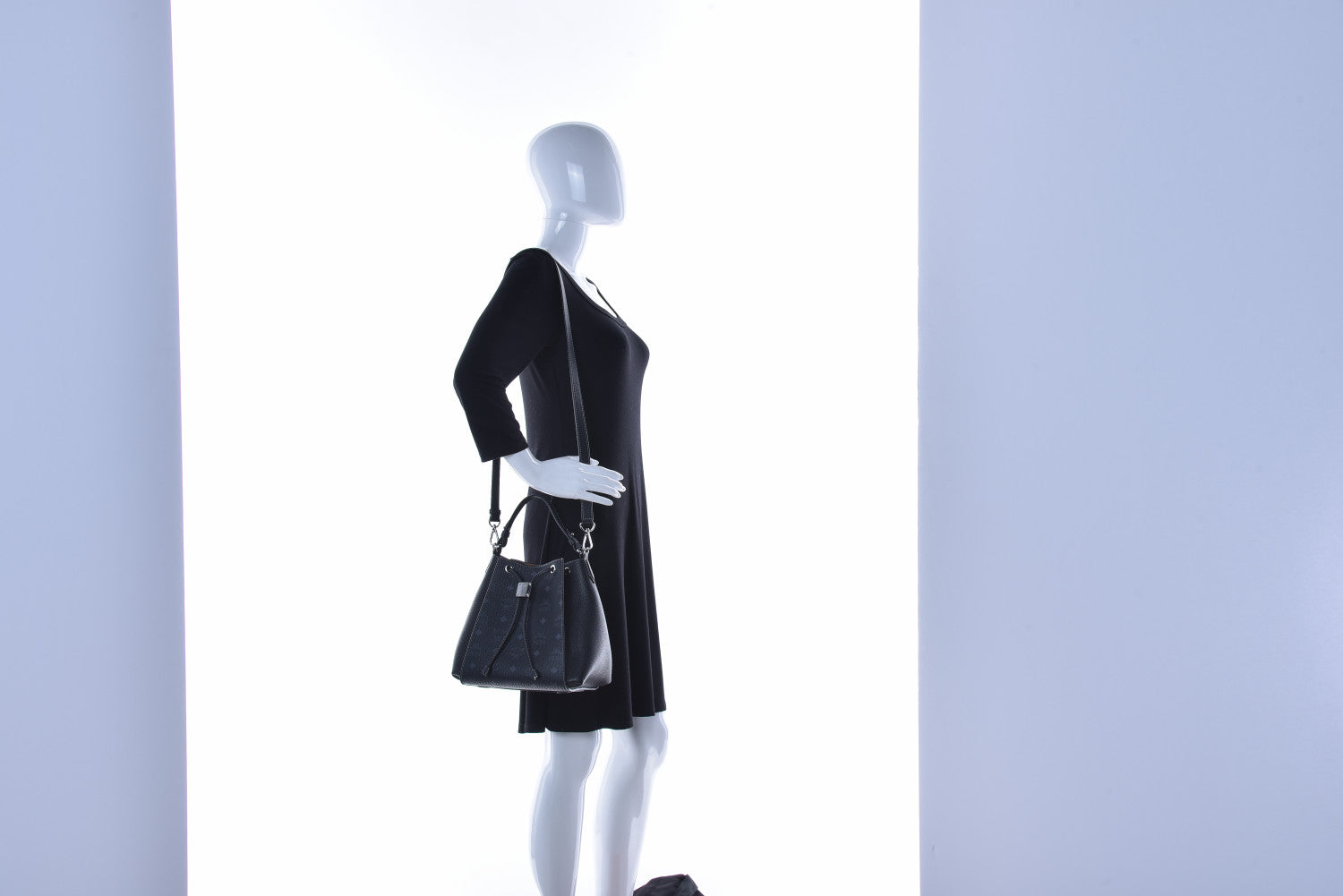 MCM Visetos Calfskin Drawstring Bucket Bag Black 2 of 10