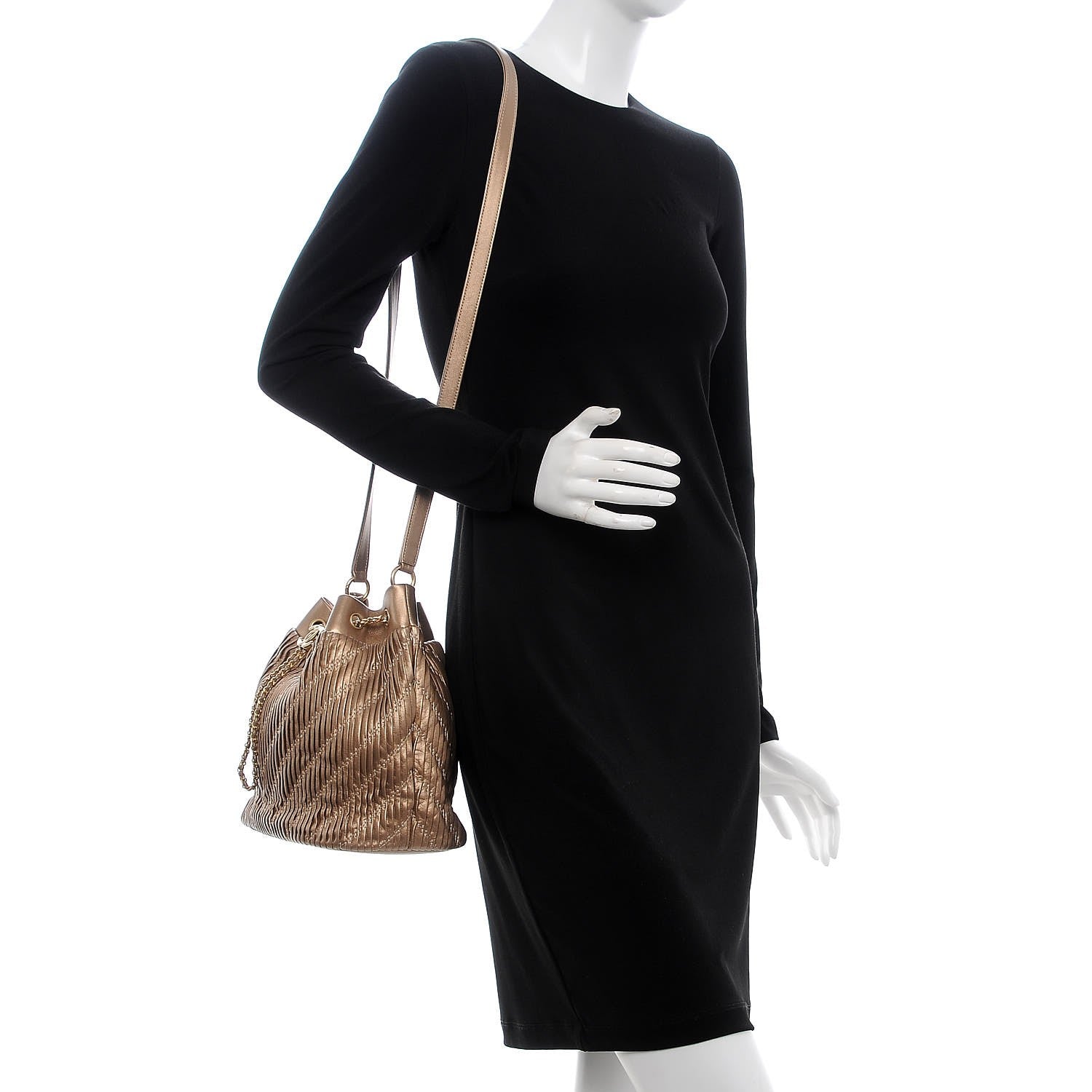 Chanel Metallic Lambskin Coco Pleats Drawstring Bag Gold 2 of 7