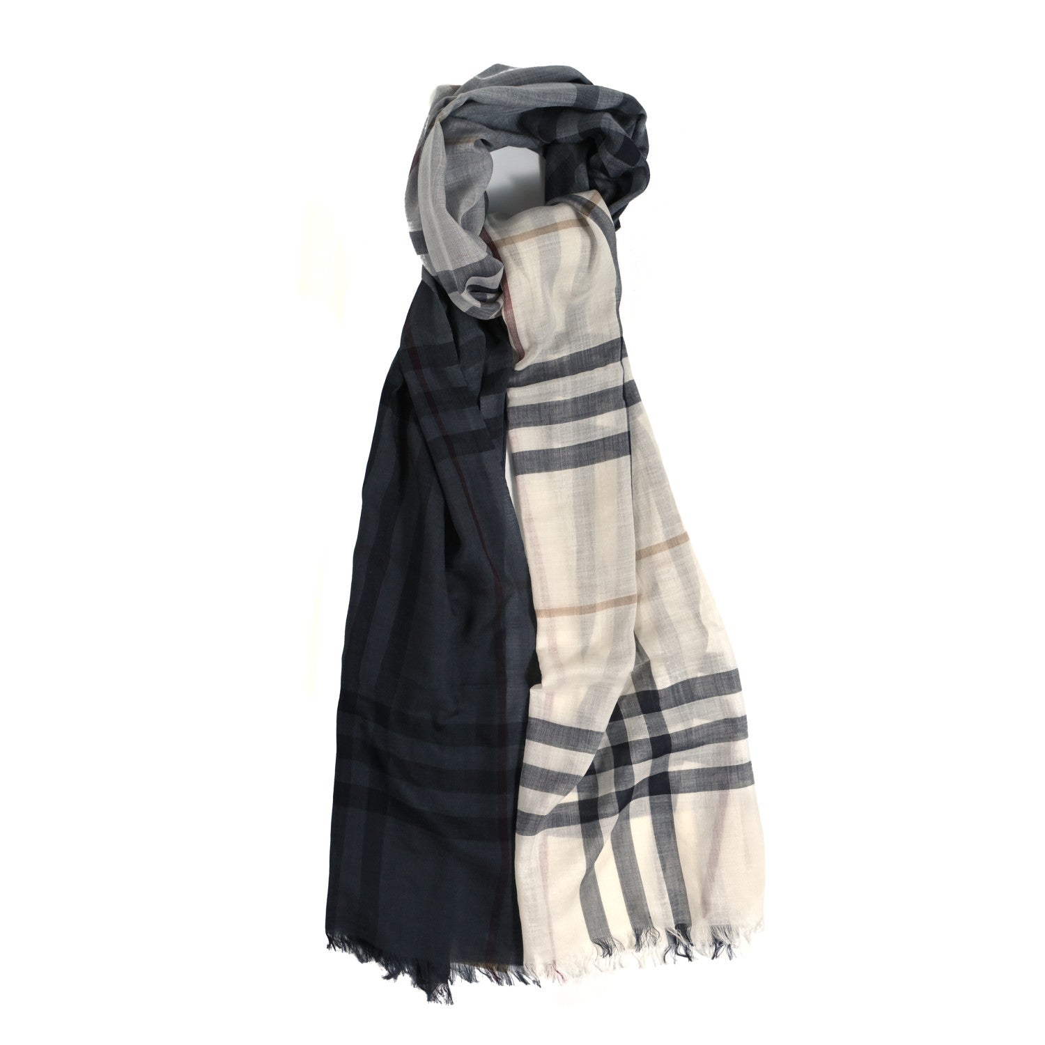 Burberry Wool Silk Gauze Giant Check Lightweight Scarf Grey 1 of 3
