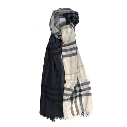 Burberry Wool Silk Gauze Giant Check Lightweight Scarf Grey 1 of 3