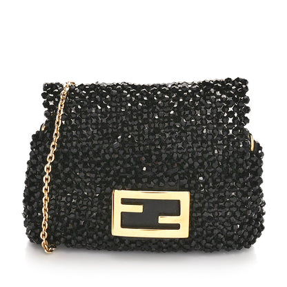Fendi Crystal Vitello King Beaded Mini Pico Baguette Charm Black 1 of 9