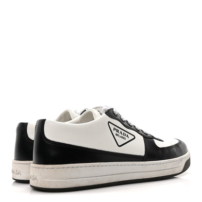 Prada Spazzolato Rois Vitello Soft Triangle Logo Womens Low Top Sneakers 39 White Black 5 of 9
