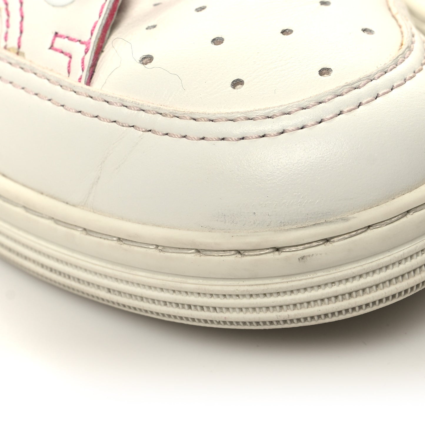 Calfskin Womens Logo Sneakers 35.5 White Pink