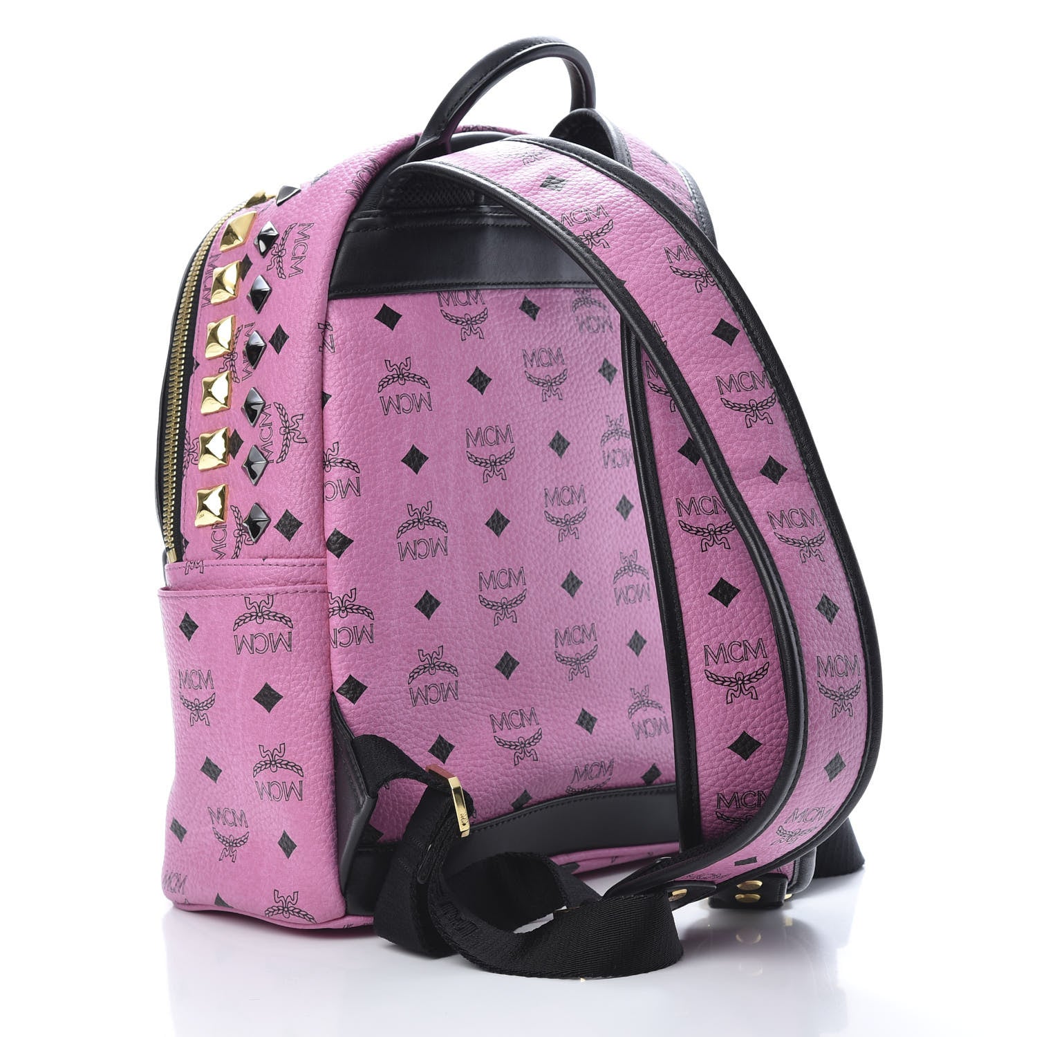 MCM Visetos Studded Colorblock Small Stark Brock Backpack Pink Black 2 of 11