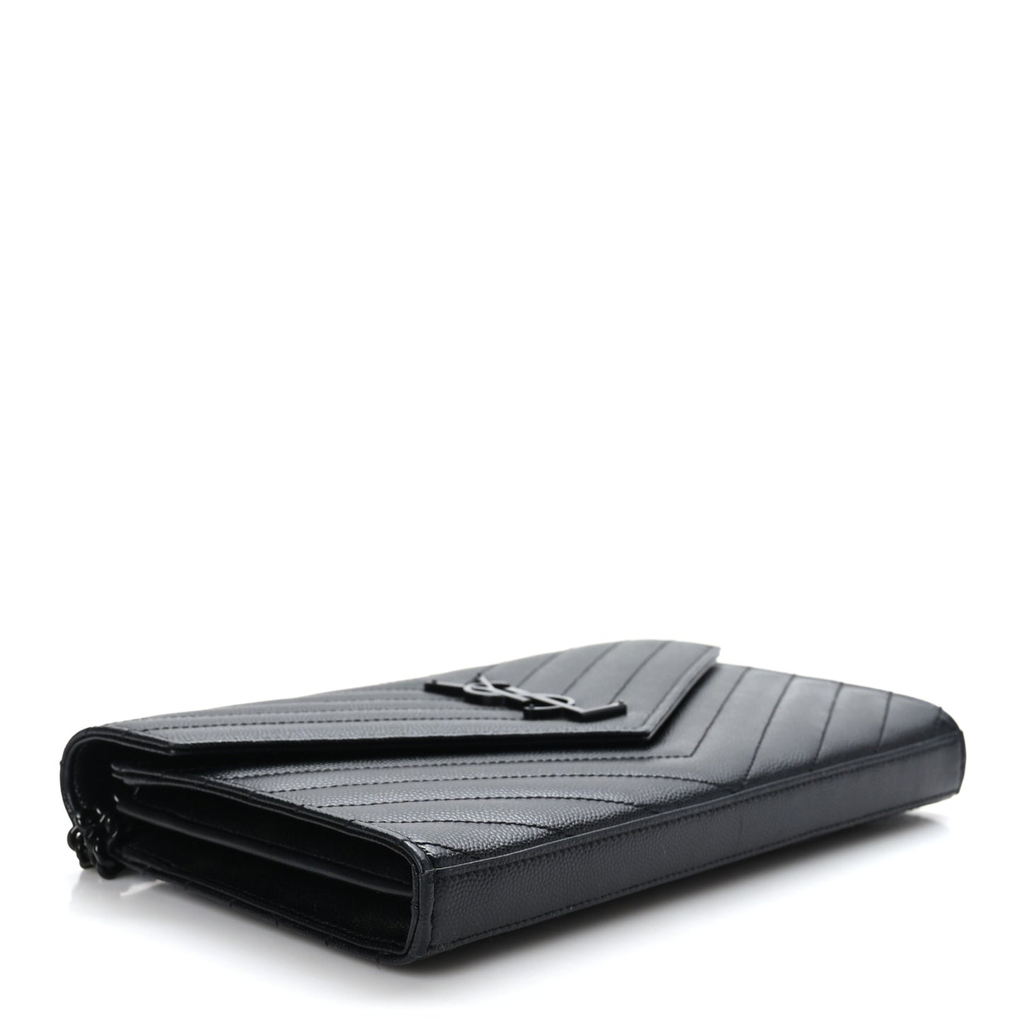 Grain De Poudre Matelasse Chevron Monogram Monochrome Chain Wallet Black