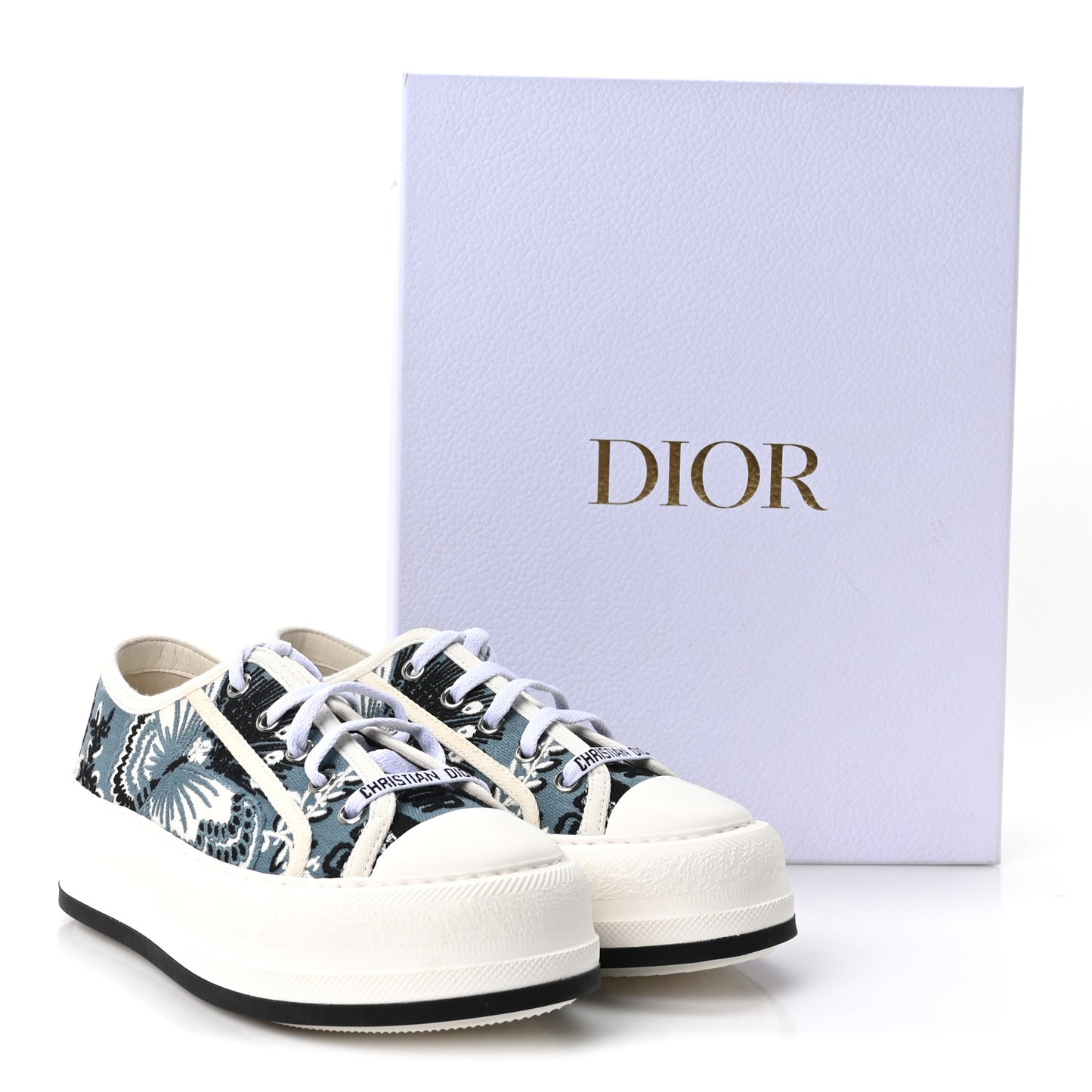 Cotton Butterfly Bandana Embroidered Walk'N'Dior Low Top Sneakers 35.5 Deep Blue