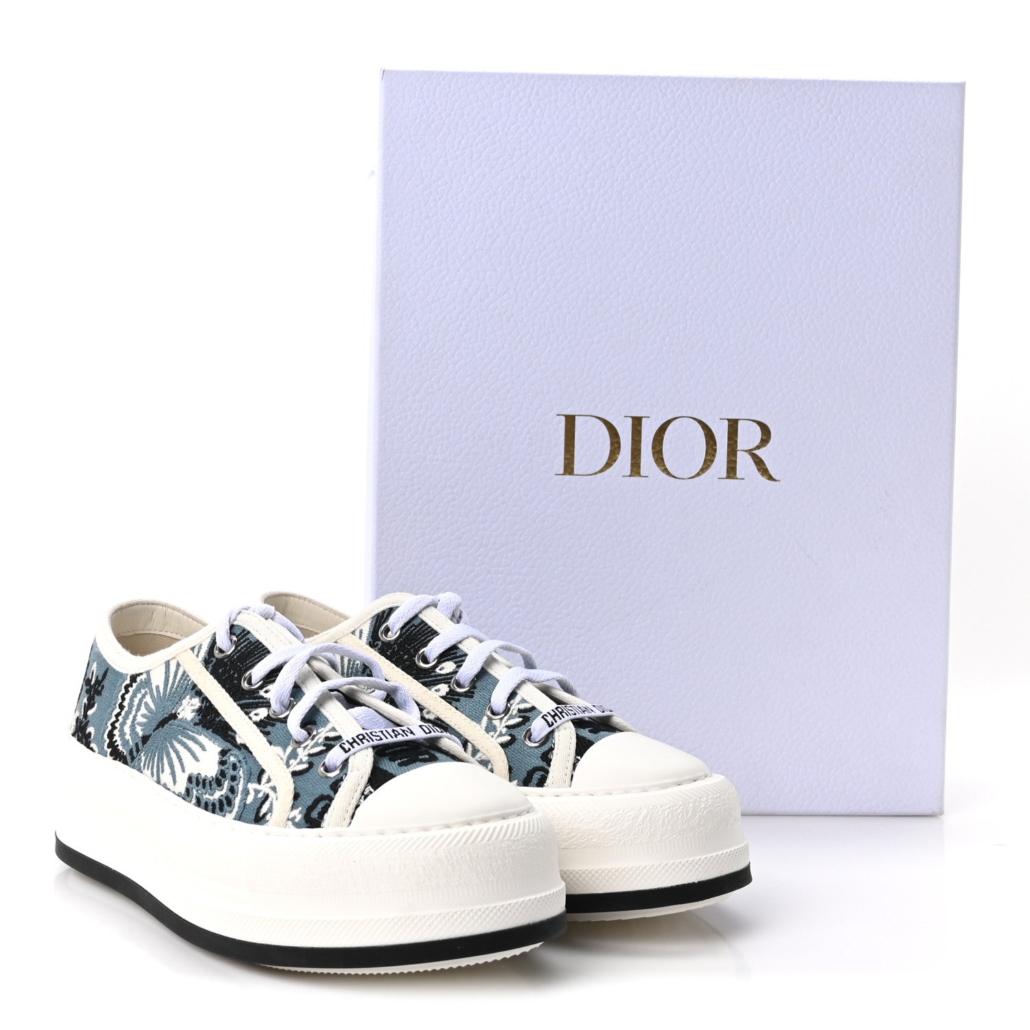 Christian Dior Cotton Butterfly Bandana Embroidered Walk'N'Dior Low Top Sneakers 35.5 Deep Blue 10 of 10