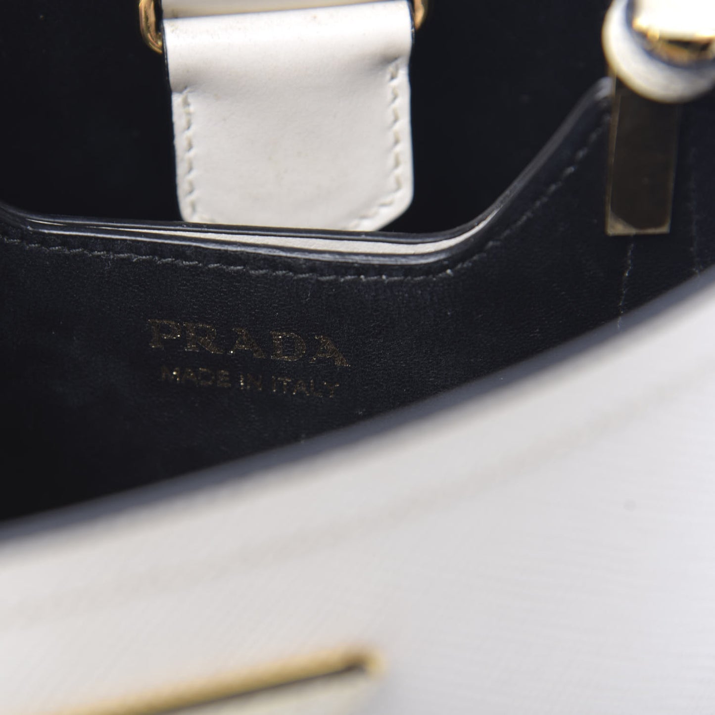 Saffiano Cuir Calfskin Small Panier Bucket Bag White Black