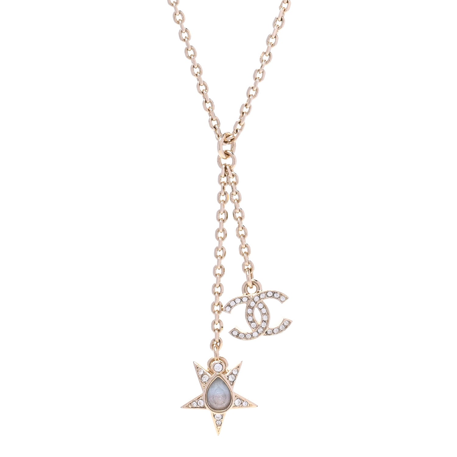 Chanel Crystal CC Star Necklace Gold Pink Blue 4 of 6