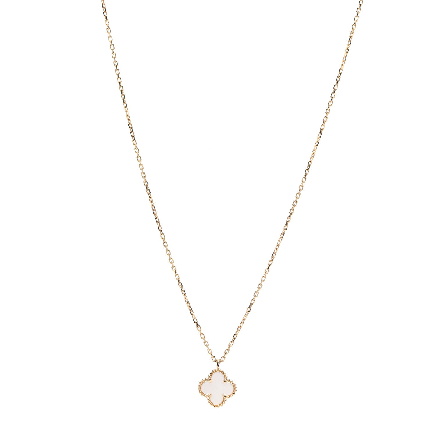 Van Cleef & Arpels 18K Yellow Gold Mother of Pearl Sweet Alhambra Pendant Necklace 1 of 7
