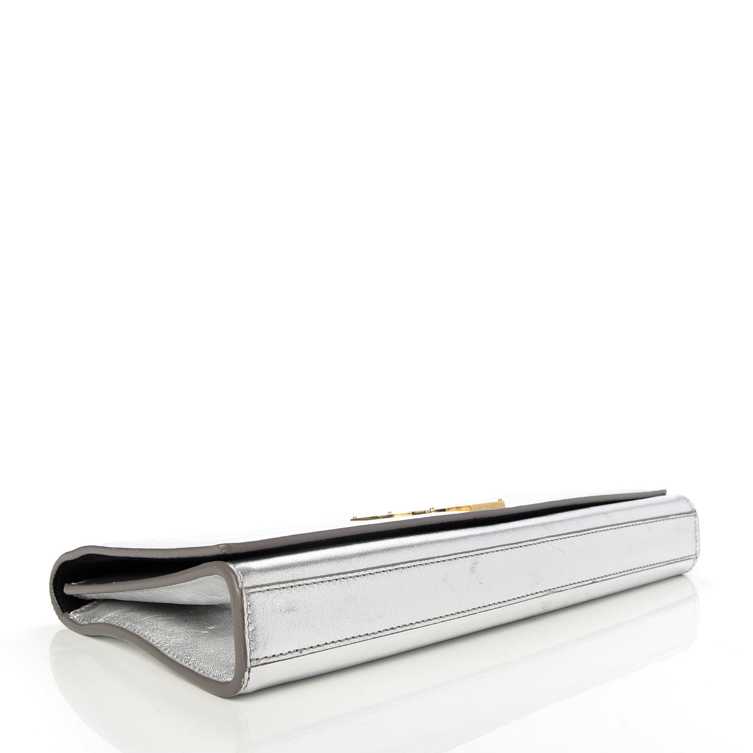 Saint Laurent Textured Metallic Calfskin Classic Monogram Cassandre Clutch Silver 4 of 7