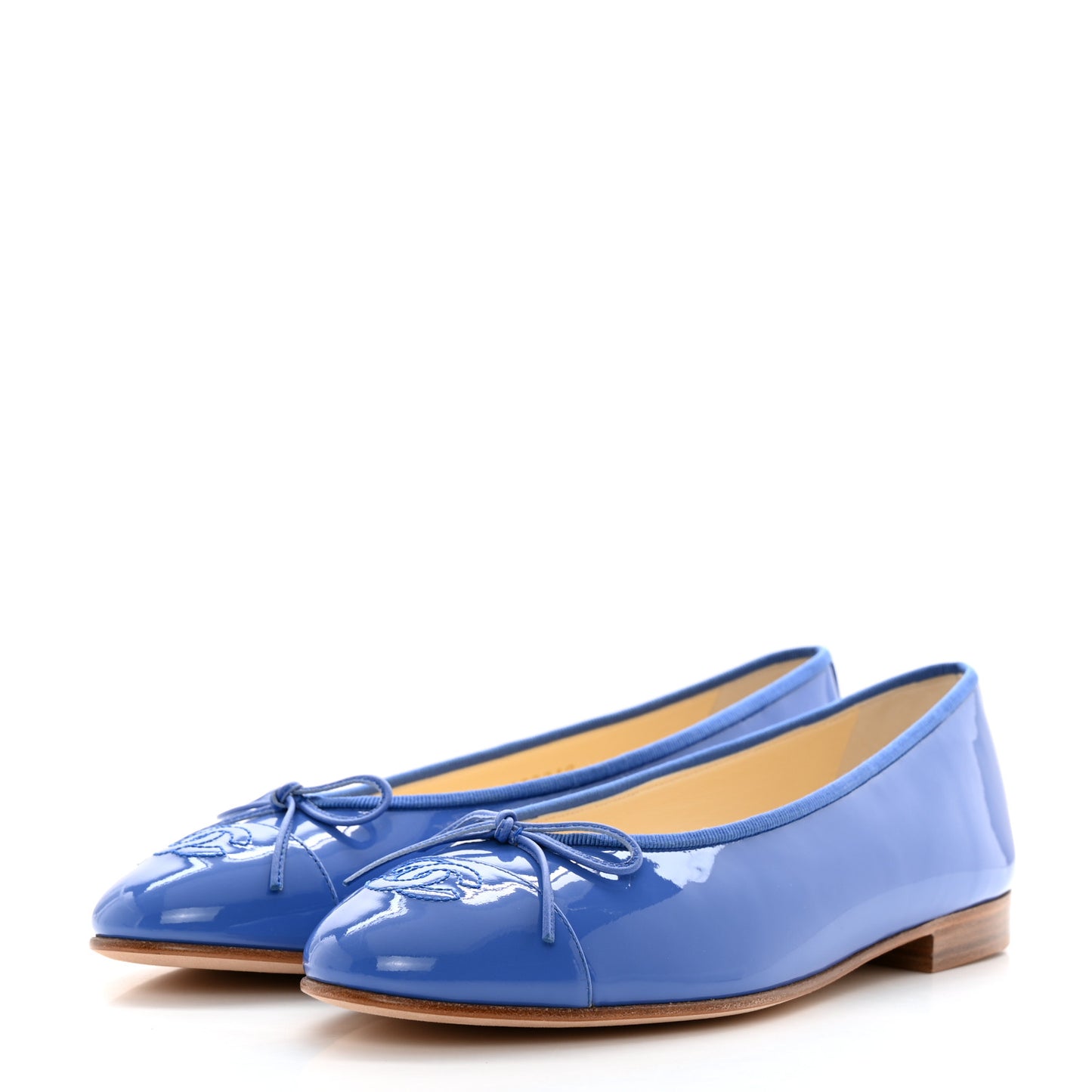 Patent Calfskin CC Cap Toe Ballerina Flats 40 Blue