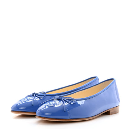 Chanel Patent Calfskin CC Cap Toe Ballerina Flats 40 Blue 3 of 9