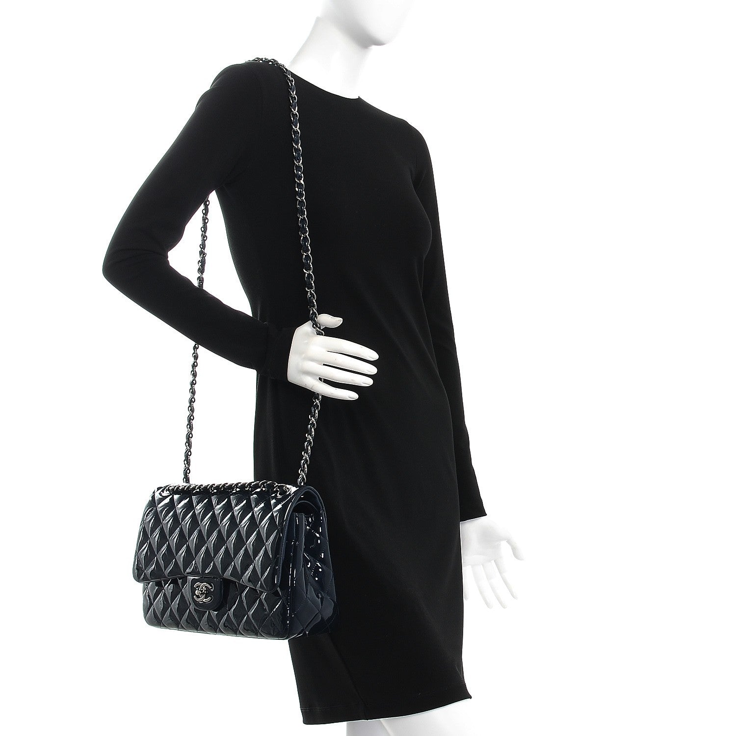 Chanel Patent Quilted Jumbo Double Flap Navy Blue 2 of 10