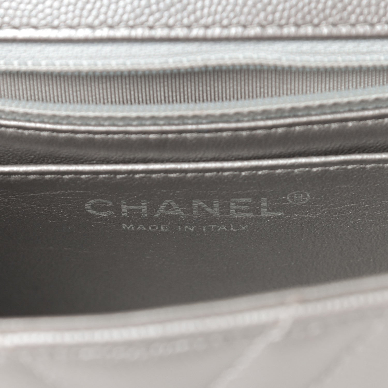 Chanel Metallic Caviar Chevron Quilted Mini Square Flap Silver 6 of 10