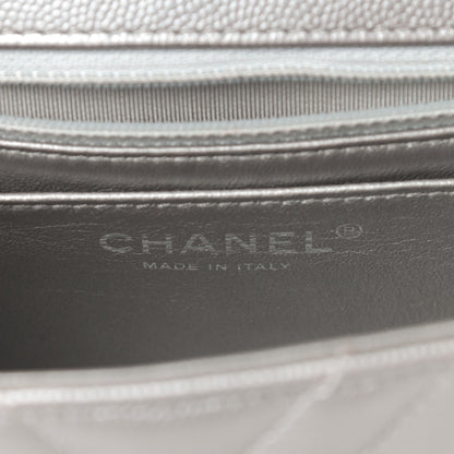 Chanel Metallic Caviar Chevron Quilted Mini Square Flap Silver 6 of 10