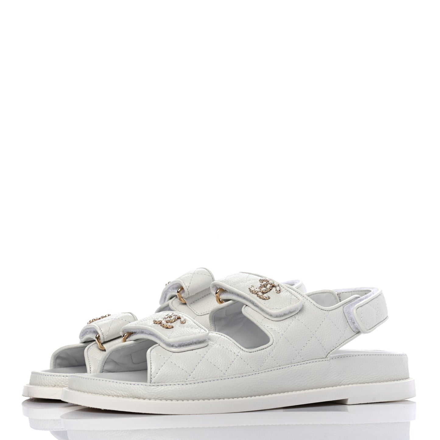 Grained Calfskin Velcro Dad Sandals 38 White