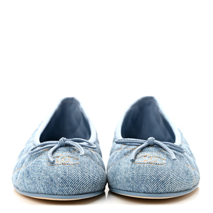 Chanel Denim Quilted CC Cap Toe Ballerina Flats 40 Light Blue 3 of 10