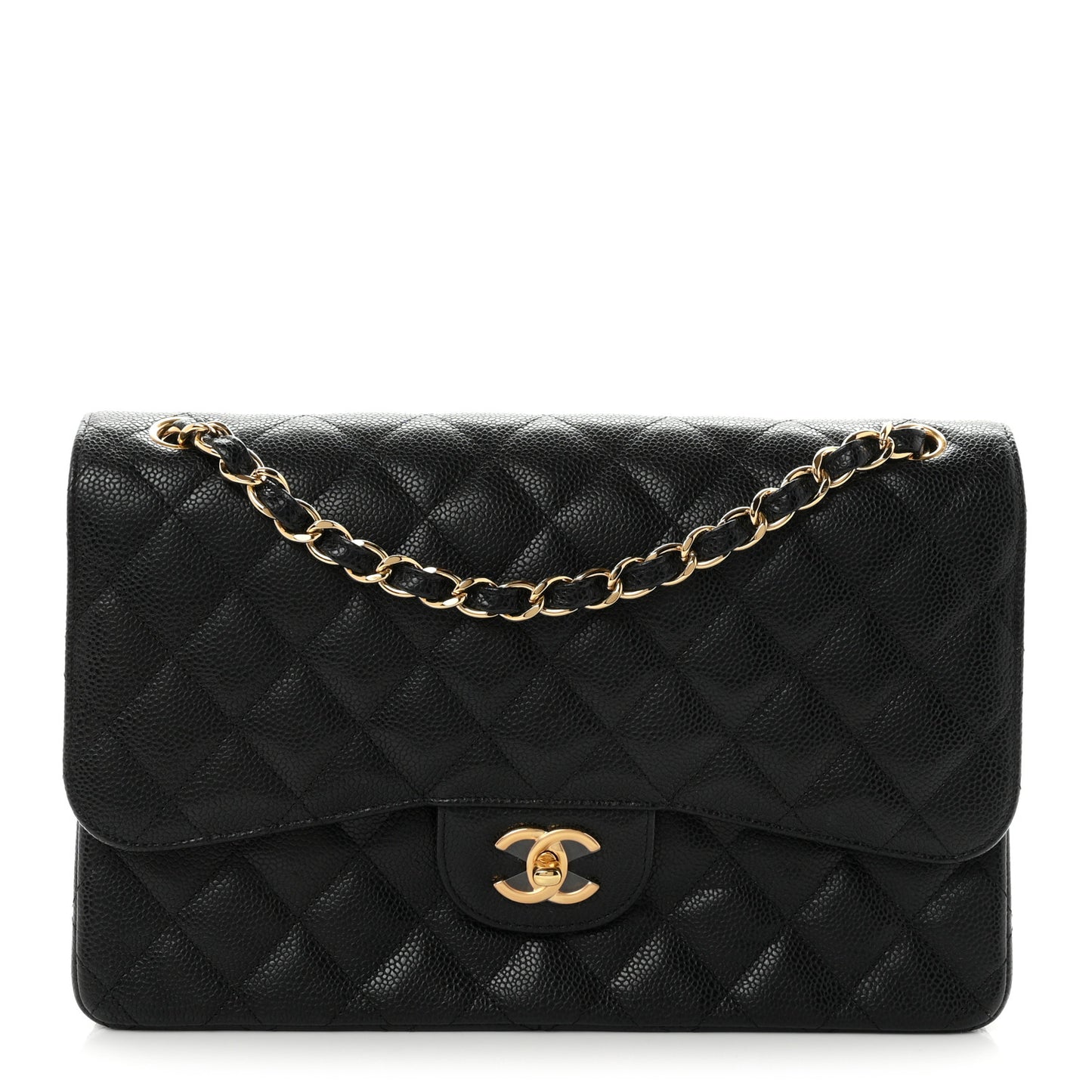 Caviar Quilted Jumbo Double Flap Black