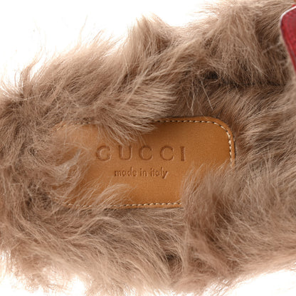 Gucci Betis Glamour Calfskin Fur Womens Princetown Slippers 35.5 Hibiscus Red Naturale 6 of 13