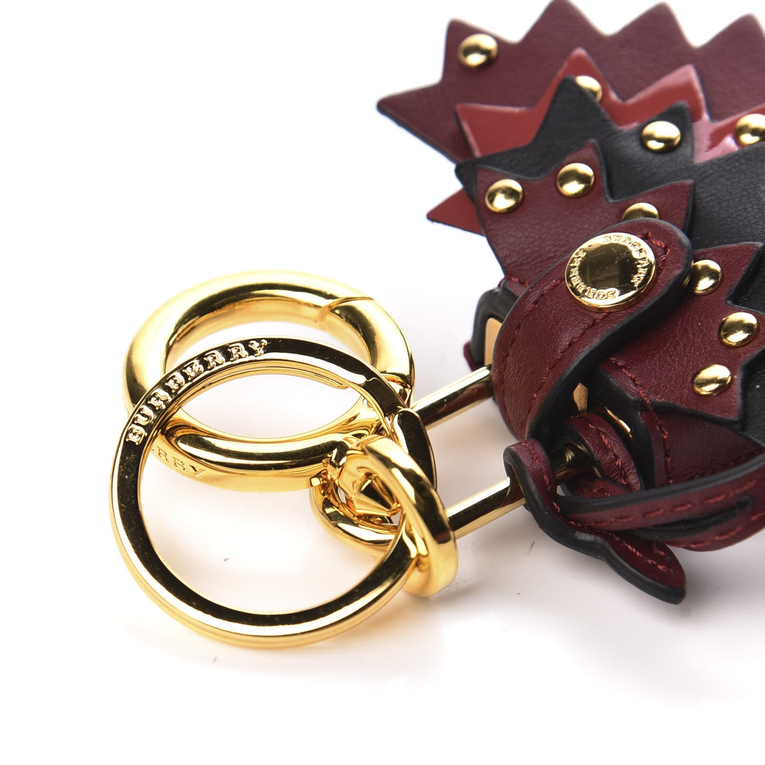 Burberry Calfskin Studded Zig Zag Lock Bag Charm Crimson 4 of 5