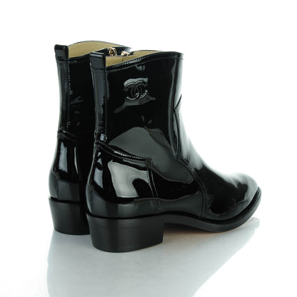 Chanel Patent Calfskin Paris Dallas Zip Ankle Boots 41.5 Black 4 of 8