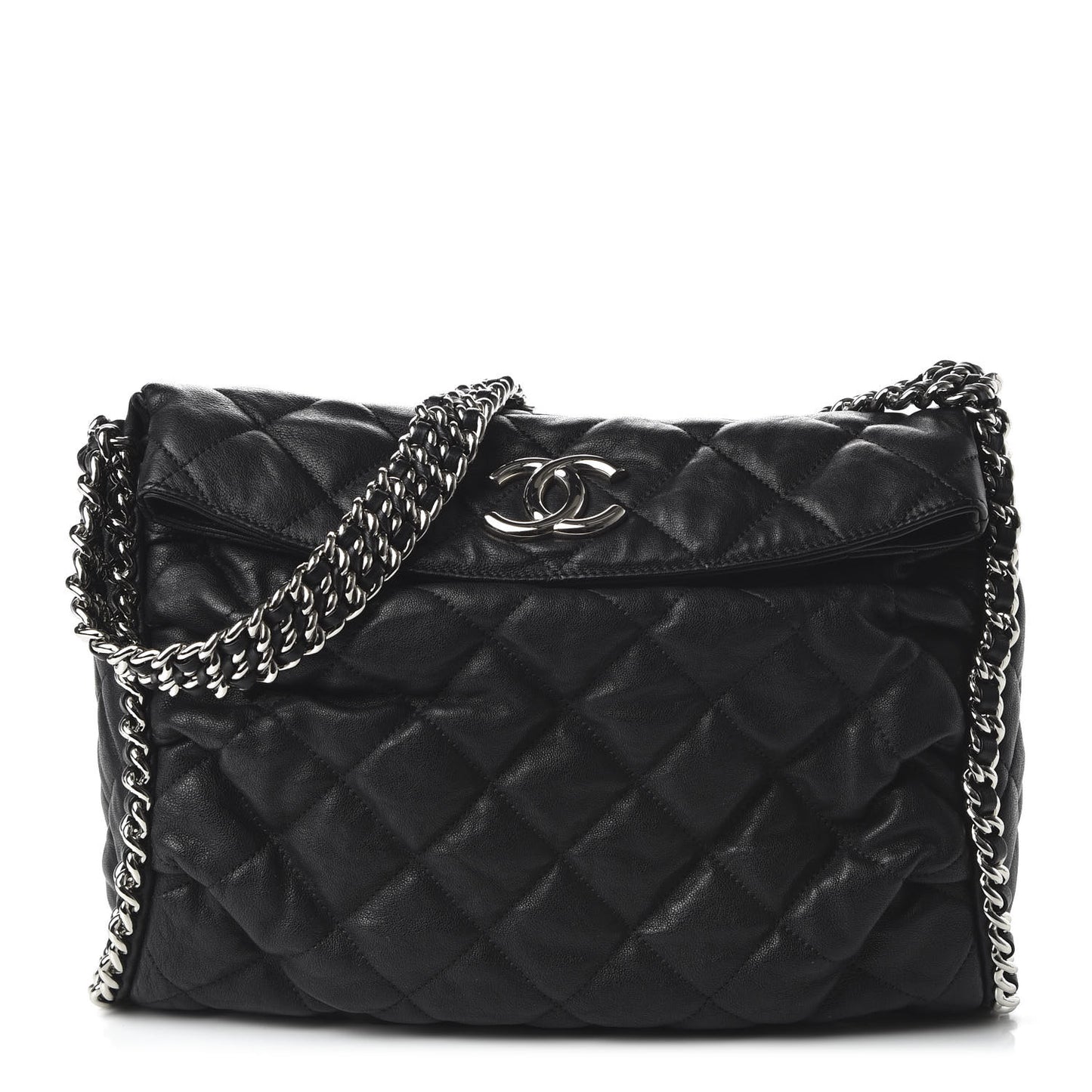 Washed Lambskin Chain Around Hobo Black