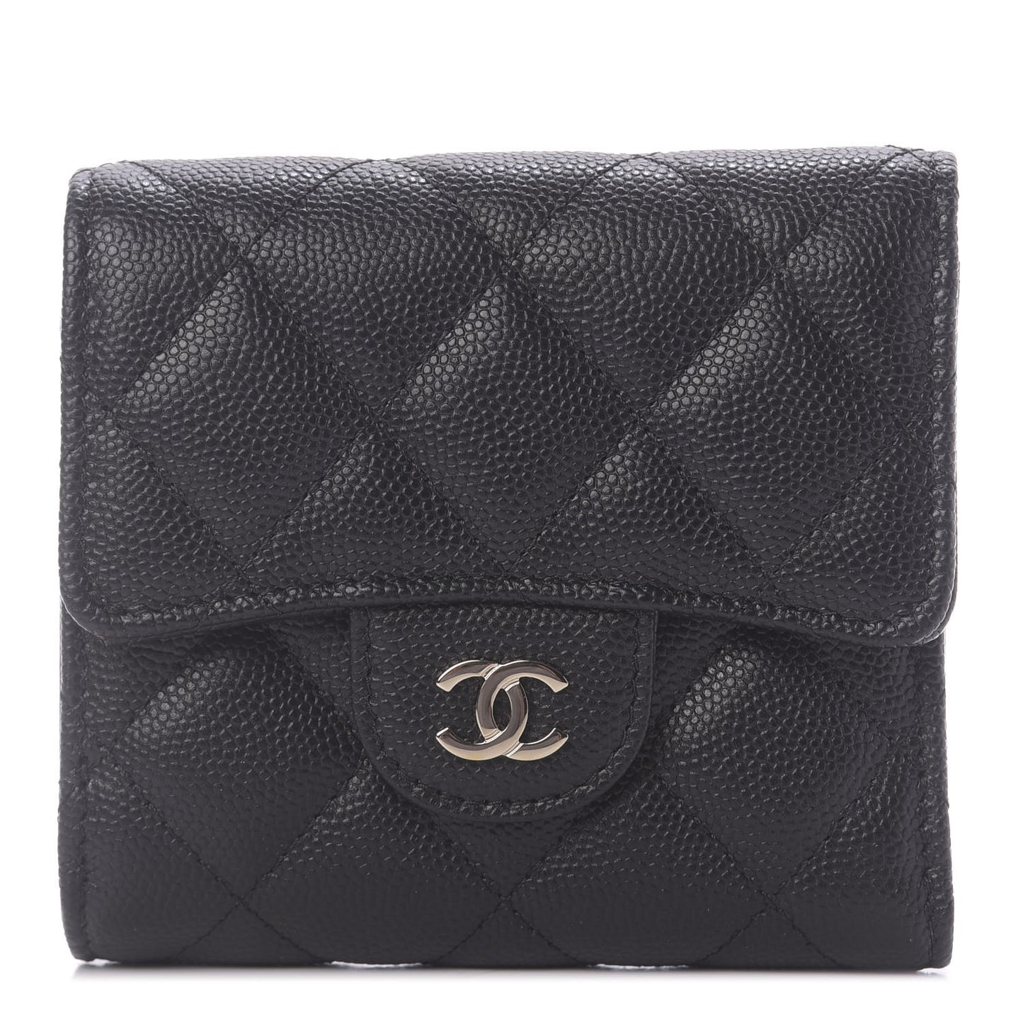 Caviar Quilted Compact Flap Wallet Black