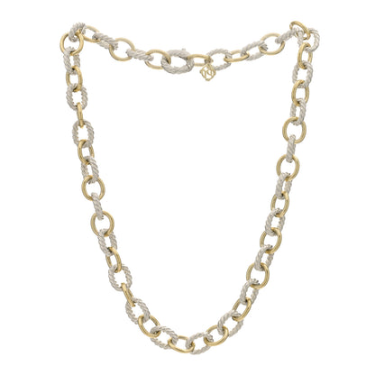 David Yurman Sterling Silver 18K Yellow Gold 10mm Medium Oval Link Necklace 2 of 3