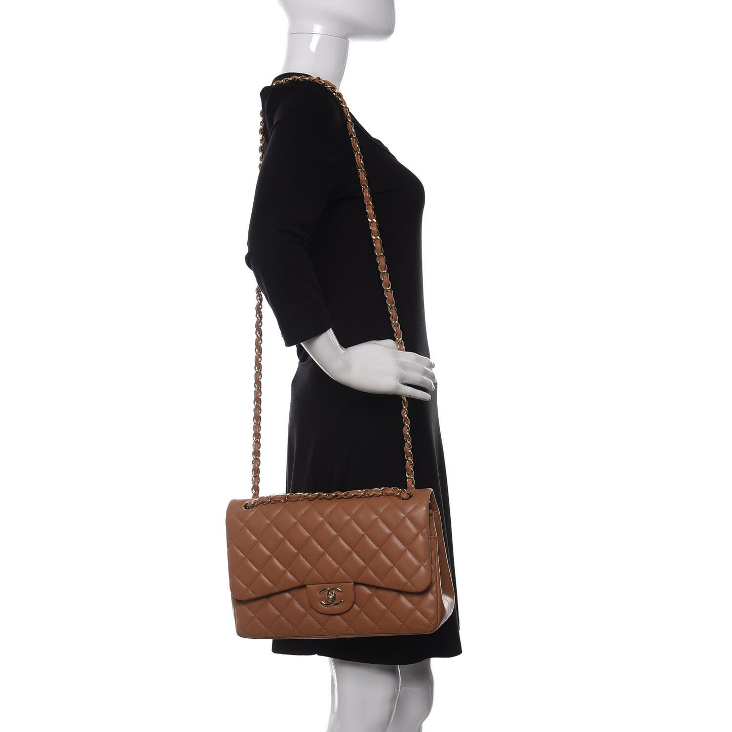 Lambskin Quilted Jumbo Double Flap Brown