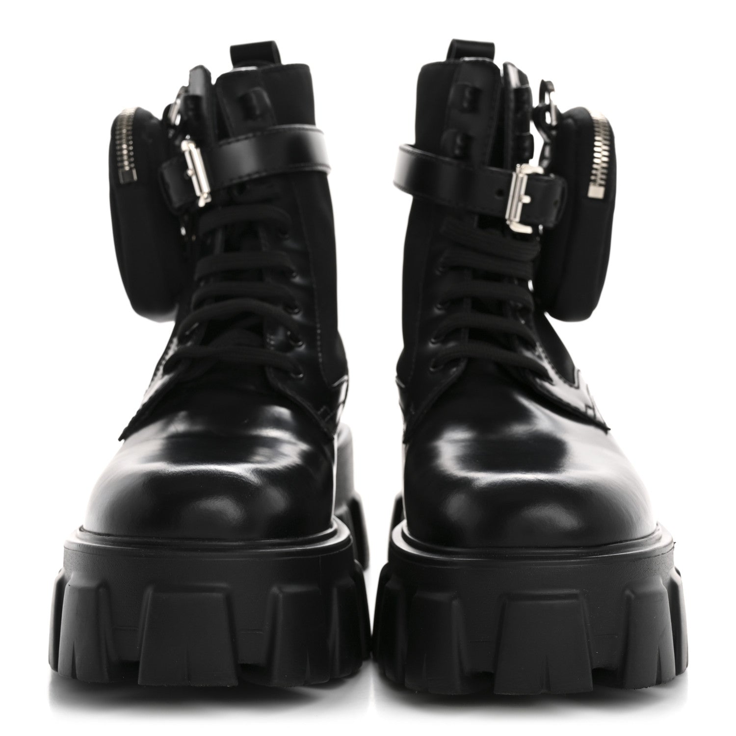 Prada Spazzolato Rois Nylon Metal Triangle Logo Monolith Pouch Pocket 55mm Boots 36.5 Black 3 of 9