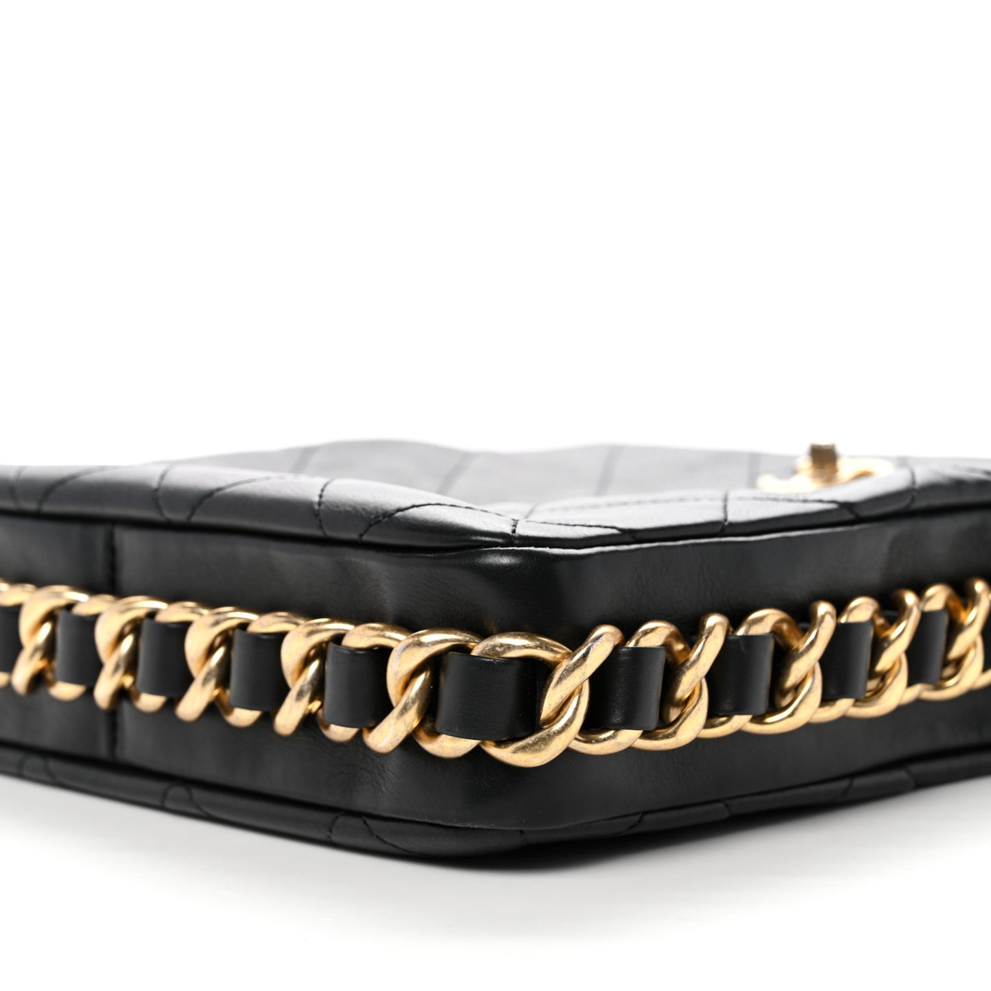 Calfskin Quilted Framing Chain Hobo Black