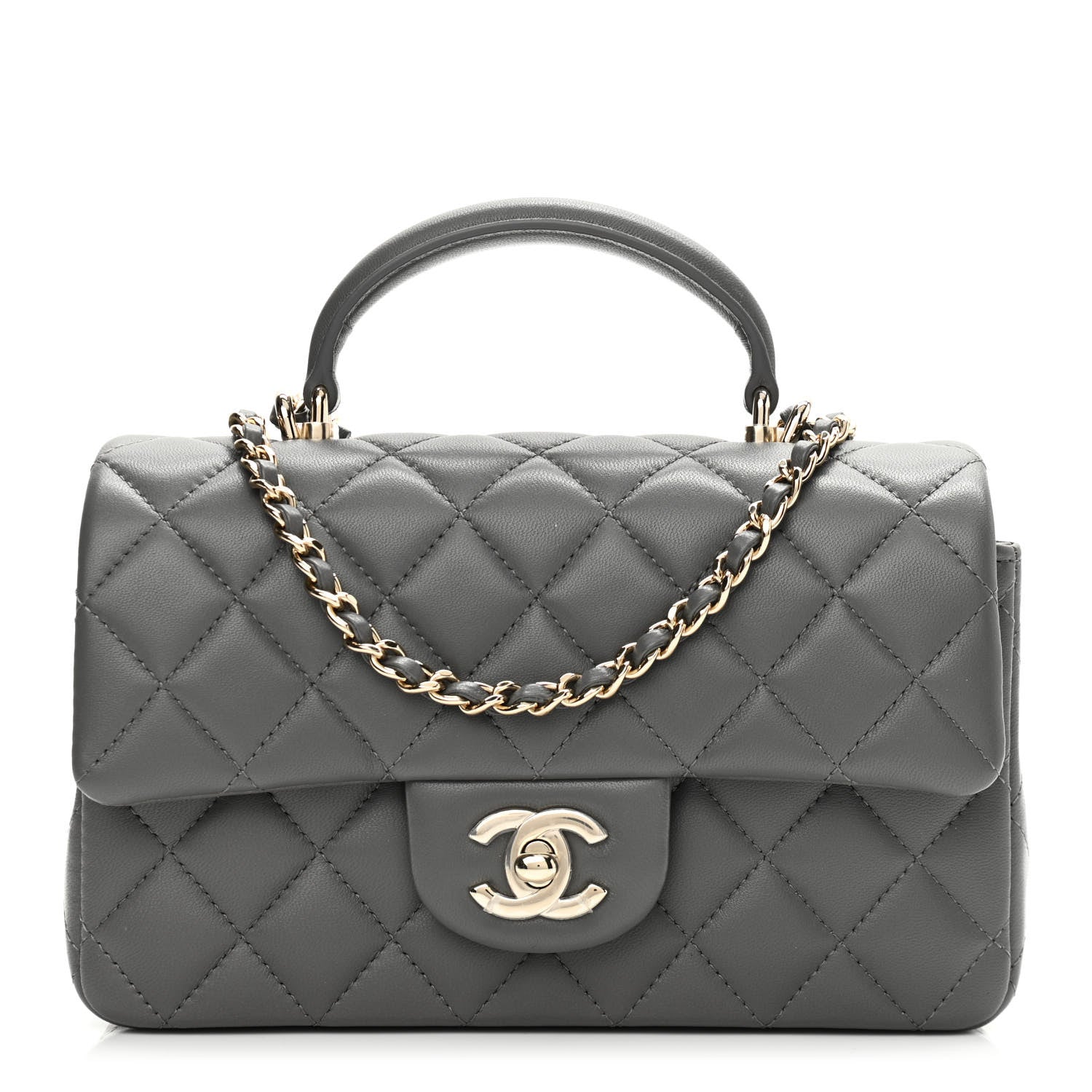 Chanel Lambskin Quilted Mini Top Handle Rectangular Flap Dark Grey 1 of 13