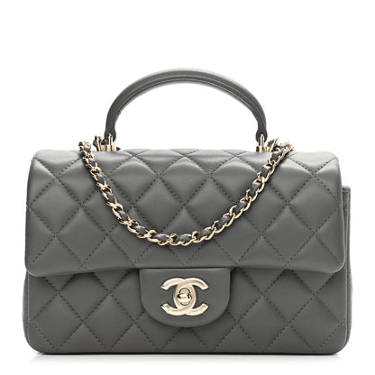 Chanel Lambskin Quilted Mini Top Handle Rectangular Flap Dark Grey 1 of 13