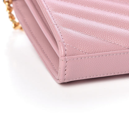 Saint Laurent Grain De Poudre Matelasse Chevron Monogram Chain Wallet Tender Pink 8 of 10