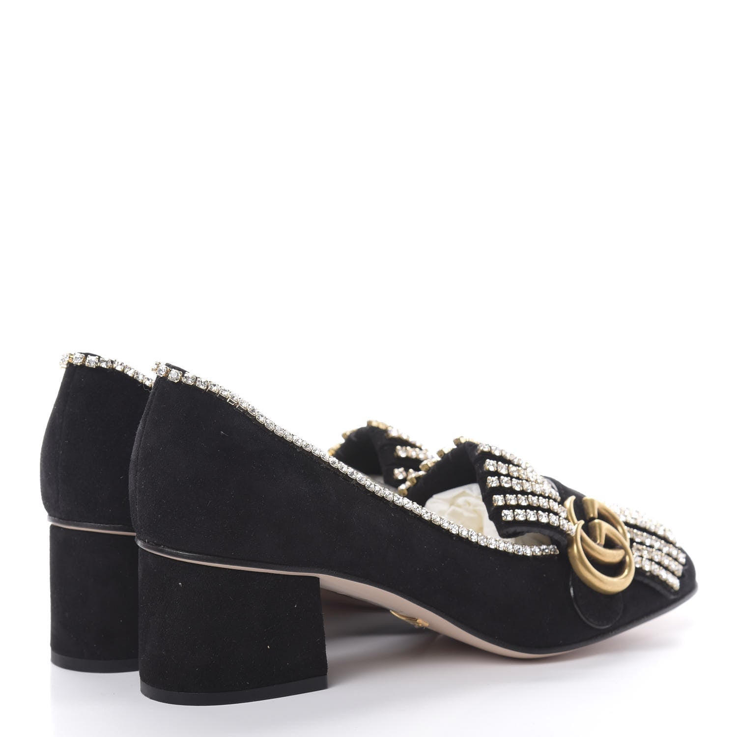 Gucci Kid Scamosciato Crystal GG Marmont Fringe 50mm Loafer Pumps 37 Black 4 of 9