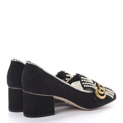 Gucci Kid Scamosciato Crystal GG Marmont Fringe 50mm Loafer Pumps 37 Black 4 of 9